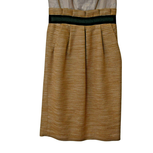 Dolce & Gabbana Sheath Dress Size 42 US 6 Tan Tweed Hem Sleeveless Back Cutout - Picture 3 of 8
